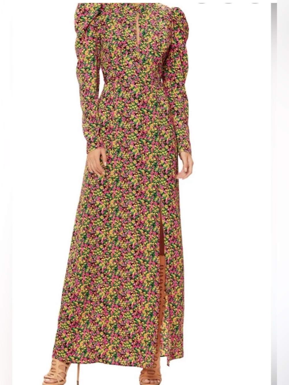 AFRM Lime Green ditsy Floral Midi Dress with Lace-Up Back